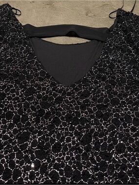 Jennifer Lopez Black Lace Sequin Top with Subtle Shine Long Sleeve
